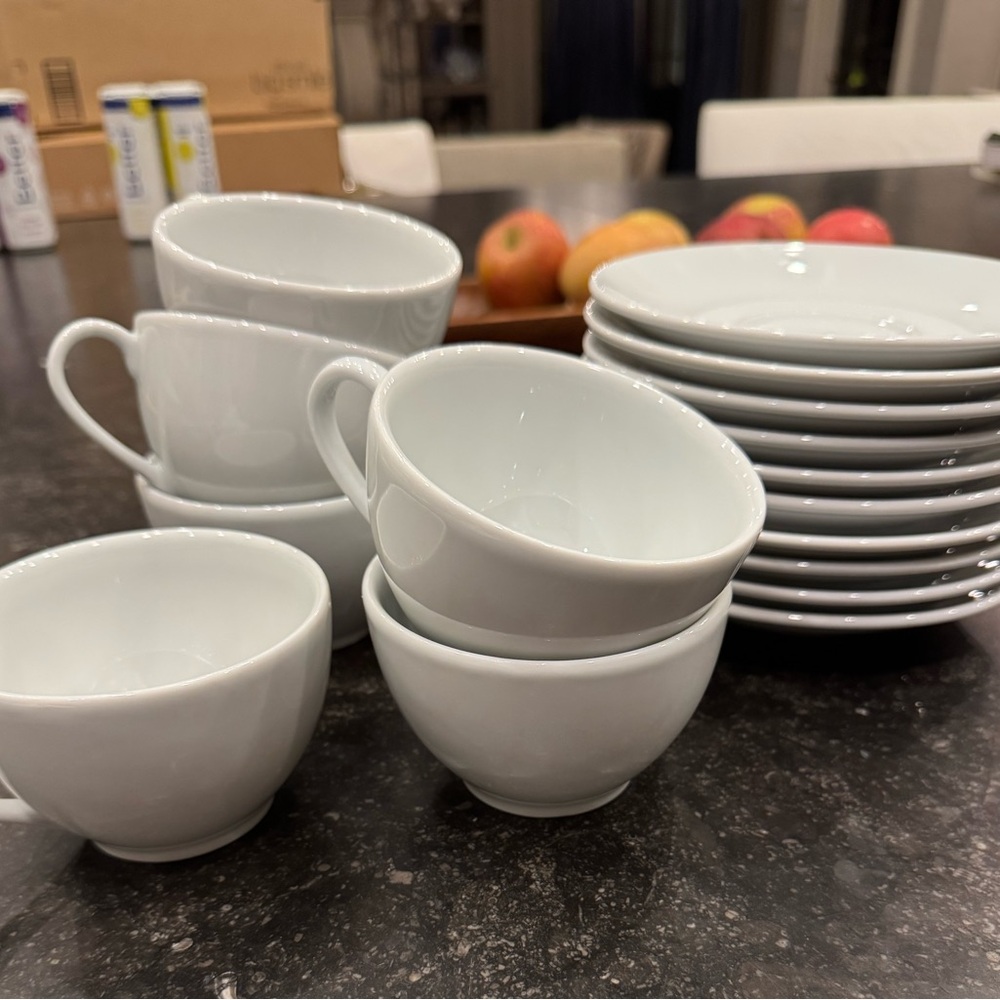 Set of Apilco 6 cups and 10 saucers.
